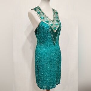 VINTAGE CACHE SILK BEADED SEQUINED DRESS